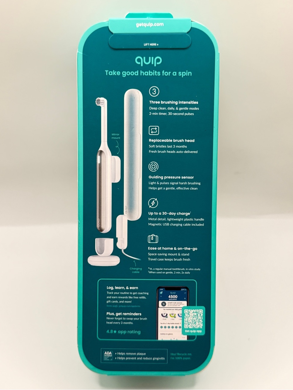 quip Rev 360 Oscillating Toothbrush - Teal/White - Picture 4 of 4
